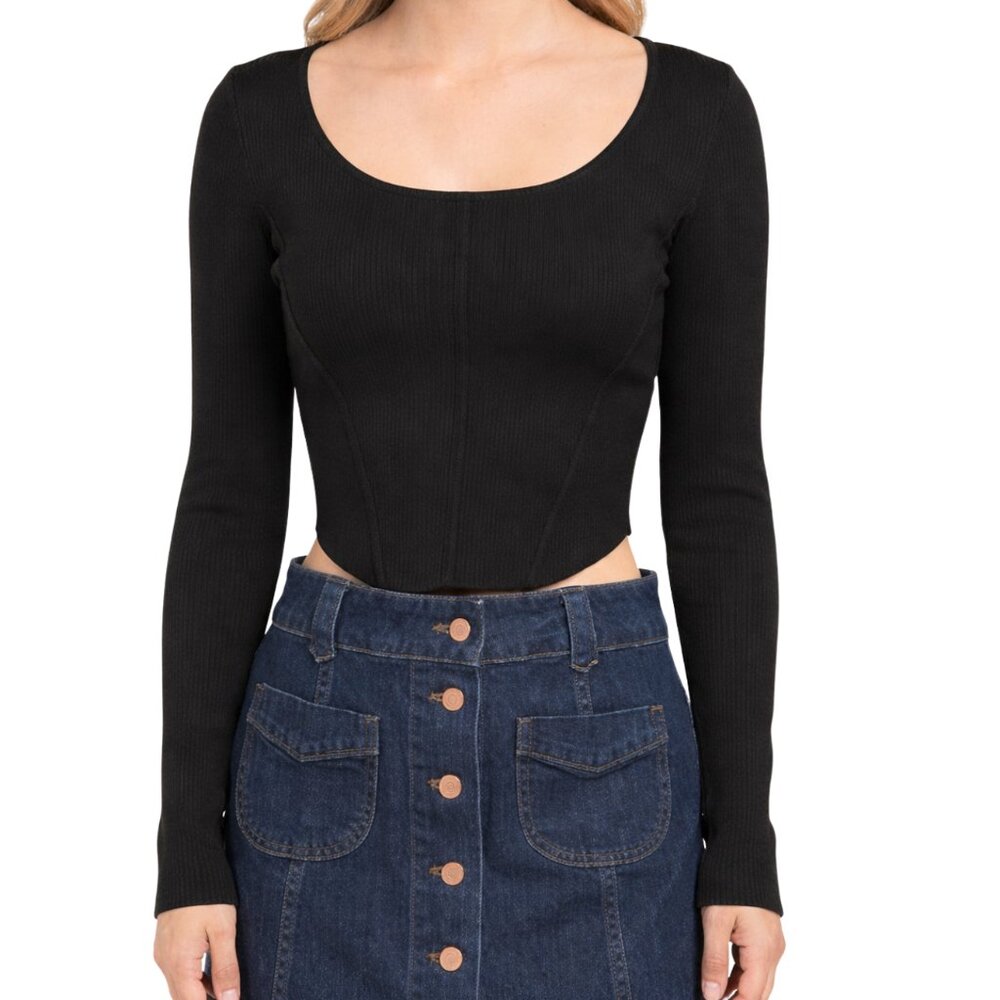 House Of Harlow 1960 Long Sleeve Crop Corset Top Black Knit Size M